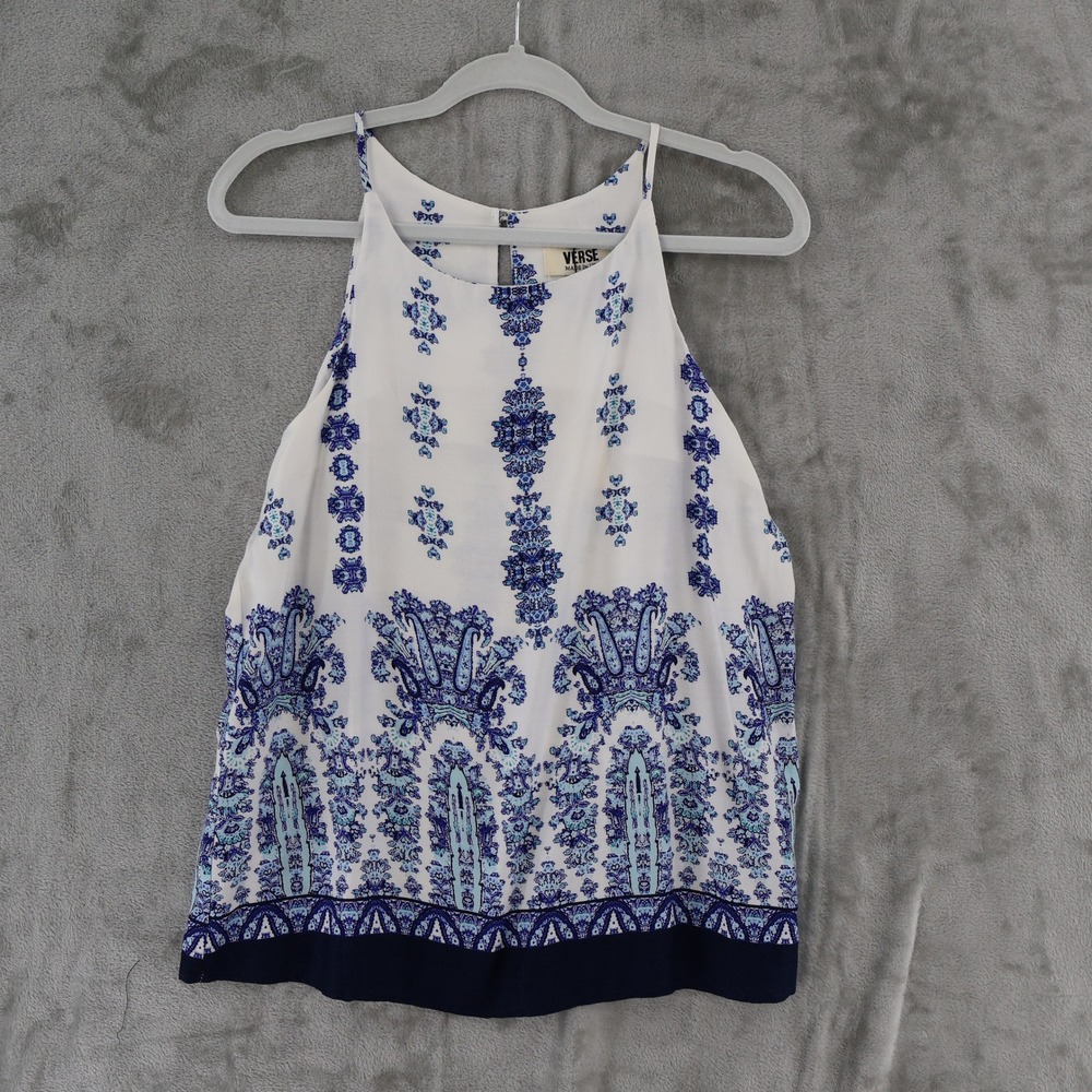 Verse Halter Top Women Small White Blue Paisley Boho Coastal Summer Bohemian NWT